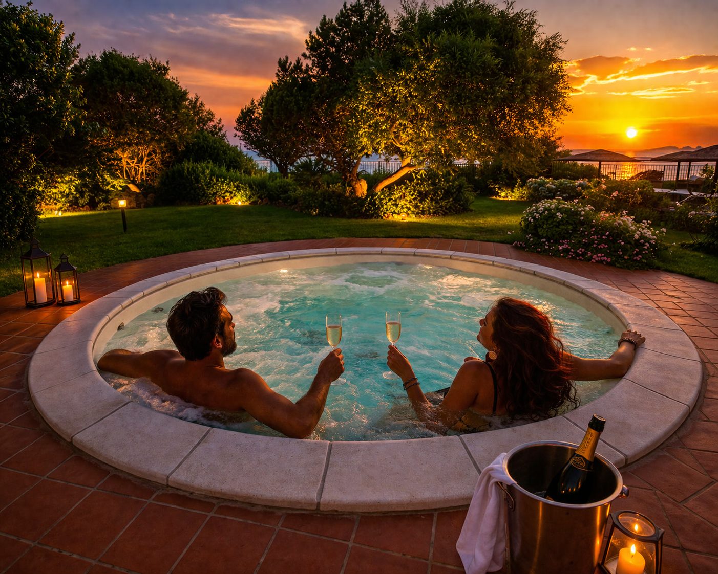 Idromassaggio all'aperto nella spa di San Teodoro